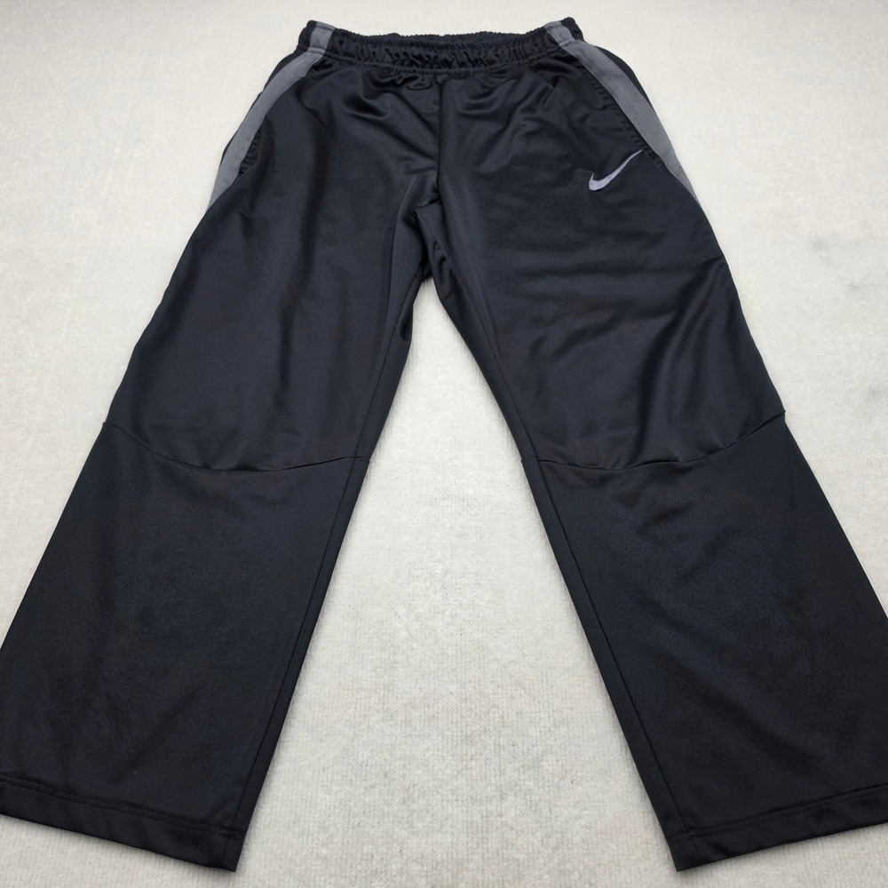 Nike Track Pants Men Large Black Grey Side Stripe Athletic Embroidered Swoosh